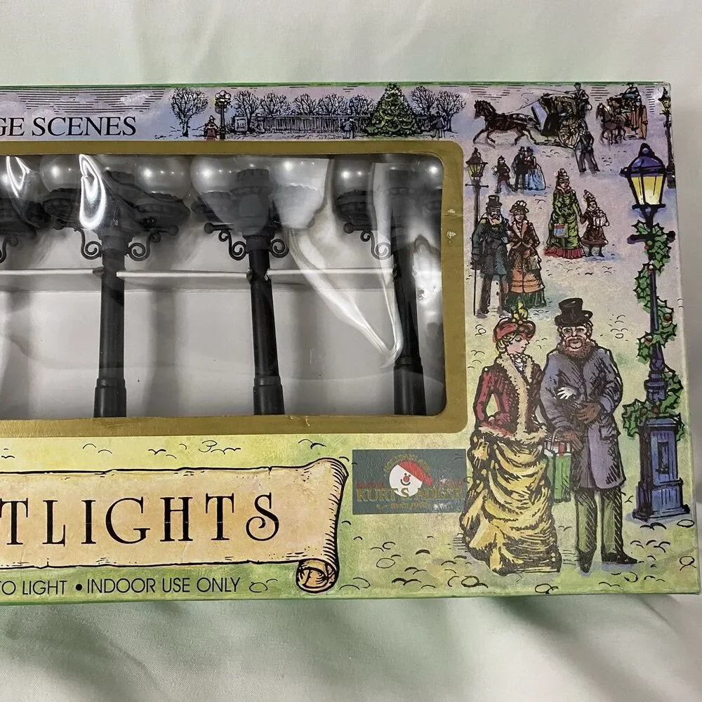 Vtg Kurt Adler 10 Victorian Street Light Set For Christmas Village or Tree NIB